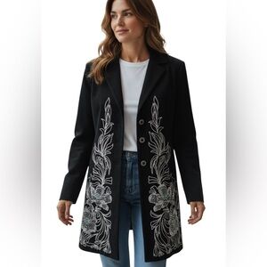 BIANCA NYGARD Embroidered Beaded, Gem Detail Cotton Women's Jacket, Sz 12